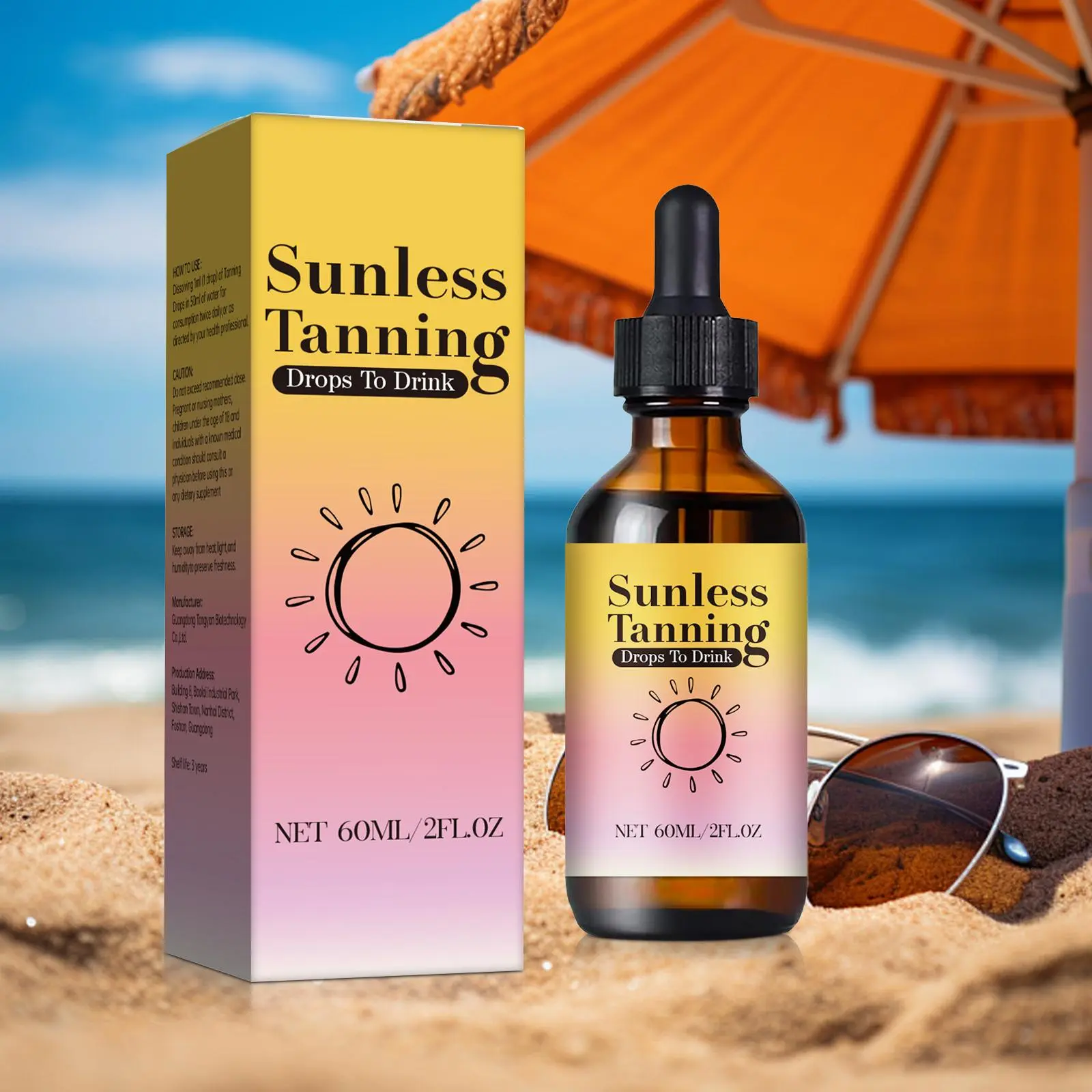 Sunless Safe Tanning Drops, Drinkable Tanning Drops, Nourishing and Moisturizing Drinkable Product for Women & Men, Body Care Cosmetic, Self Tanner, Tanning Water Drops, Sunless Tanning Glow