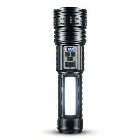 Rechargeable LED Flashlight, Super Bright Zoomable Torch with Side Light, Power Display & Power Bank Function, Portable Outdoor Flashlight for Camping, Fishing, Power Outages, Emergency, Home and Car Use, High Power Flashlights