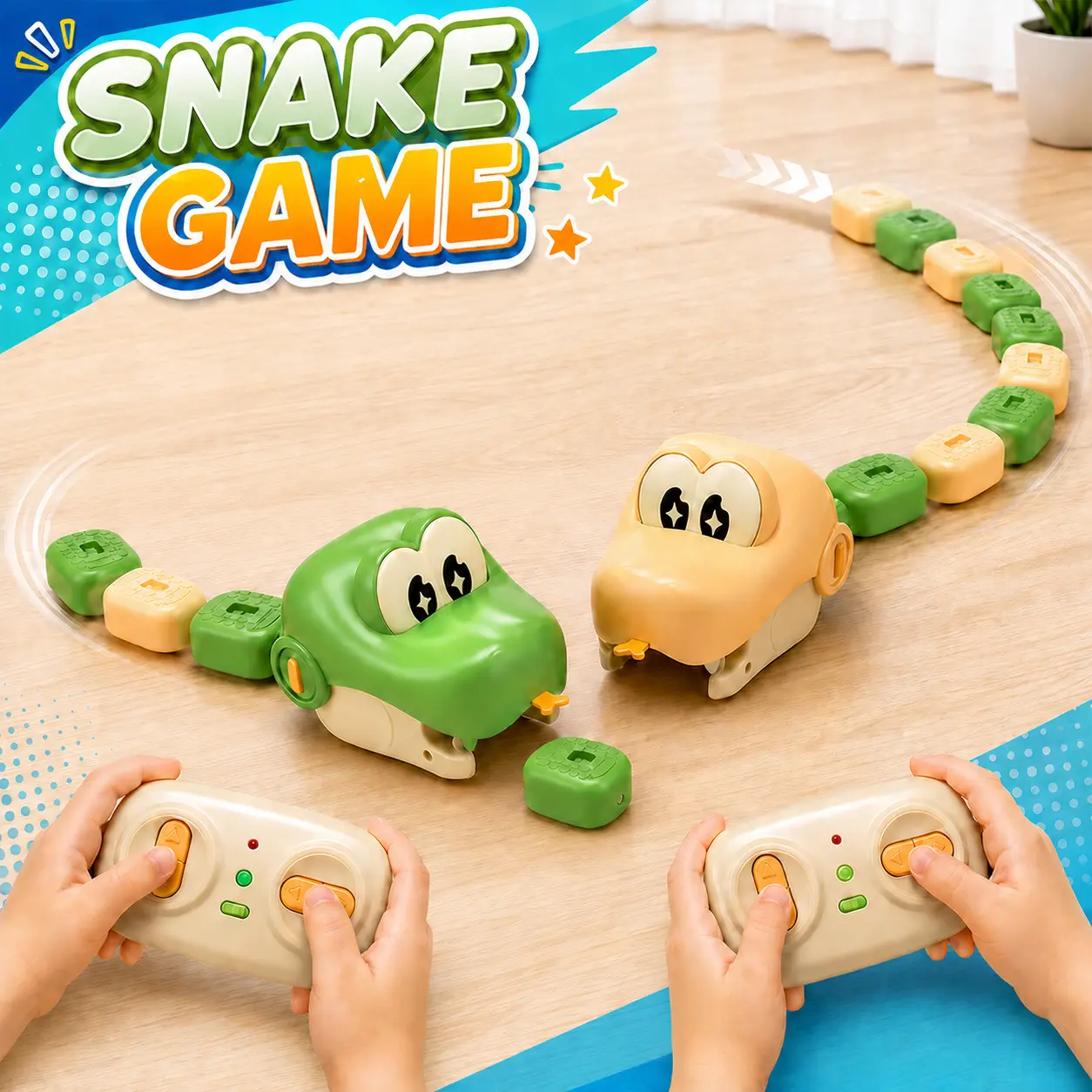 Remote Control Snake Game for Kids, 2.4GHz RC Car Toy with Colorful Snake Blocks, Interactive Collecting and Racing Game, Indoor Family Toy Gift for Boys and Girls