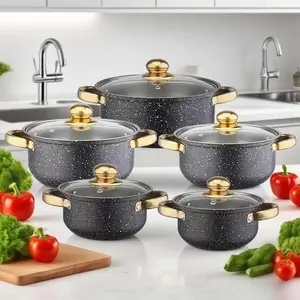 5-Piece Stainless Steel Pot Set with Lid - Modern Black Gold Cookware, Induction Cooker Compatible, Suitable for Gas Stove/Oven/Stove, Durable and Easy to Clean, Includes Milk Pot/Pot/Soup Pot