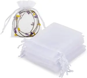 100Pcs White Organza Jewelry Bags Drawstring 3 X 4 Inch, Little Mesh Gift Pouches Mini Candy Bags for Small Presents Jewelry Earrings