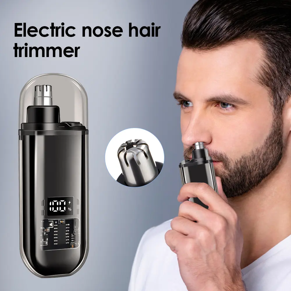 Nose & Ear Hair Trimmers for Men - Rechargeable Self-Grooming Portable ABS Plastic Painless Eyebrow & Facial Hair Shaver, Waterproof Dual-Edge Blades, LED Display, Easy Cleaning, Rechargeable Nose & Ear Hair Trimmers, Self-Grooming Nose & Ear Hair Trimmer