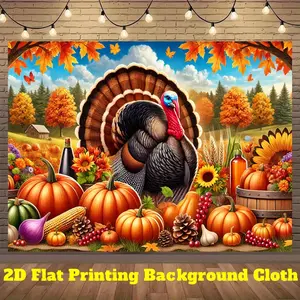 2D Flat, 1pc Thanksgiving Turkey & Autumn Harvest Backdrop Banner - Vibrant Fall-Themed Polyester Photography Background with Pumpkins, Cornstalks, and Fall Foliage for Indoor/Outdoor Decor, Parties, and Live Streaming, Thanksgiving Decorations, Perfect