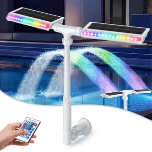 Extended Solar Pool Fountain – 10-Color LED Lights, Dual Sprinkler, Remote Control, Auto Light Sensing, 4 Modes, Pool Decoration for Above/Inground Pools