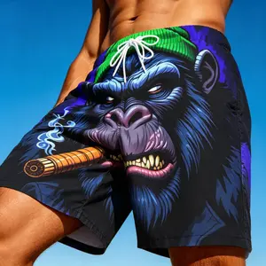 No Pocket Smoking Gorilla Print Beach Shorts for Beach Parties