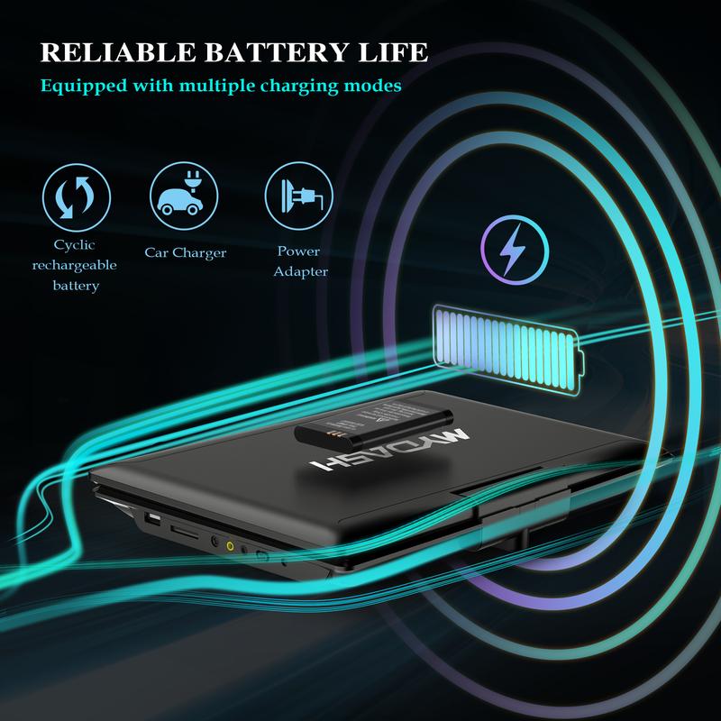 [Mydash] 14.9" Portable DVD Player, MYDASH CD player w/ 12.5" Swivel HD Screen, Audio player w/ Dual-Speaker, 6 Hours Rechargeable Battery, Region Free, Remote Control, Sync TV/CD/USB/SD Multi-Format Support,no blu-ray