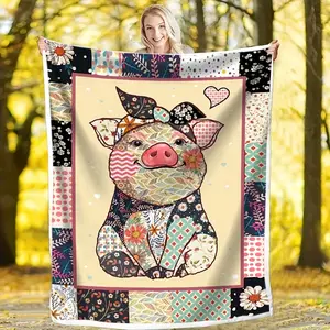 Cozy Pig Pattern Flannel Throw Blanket - Soft & Warm For Couch, Bed, Sofa (1Pc)