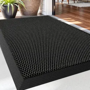 UMI Front Door Mat for Outside Entrance 18x30 Low Profile Heavy Duty Doormat with Rubber Backing Durable Stain and Fade Resistant Dirt Trapper Geometric Design