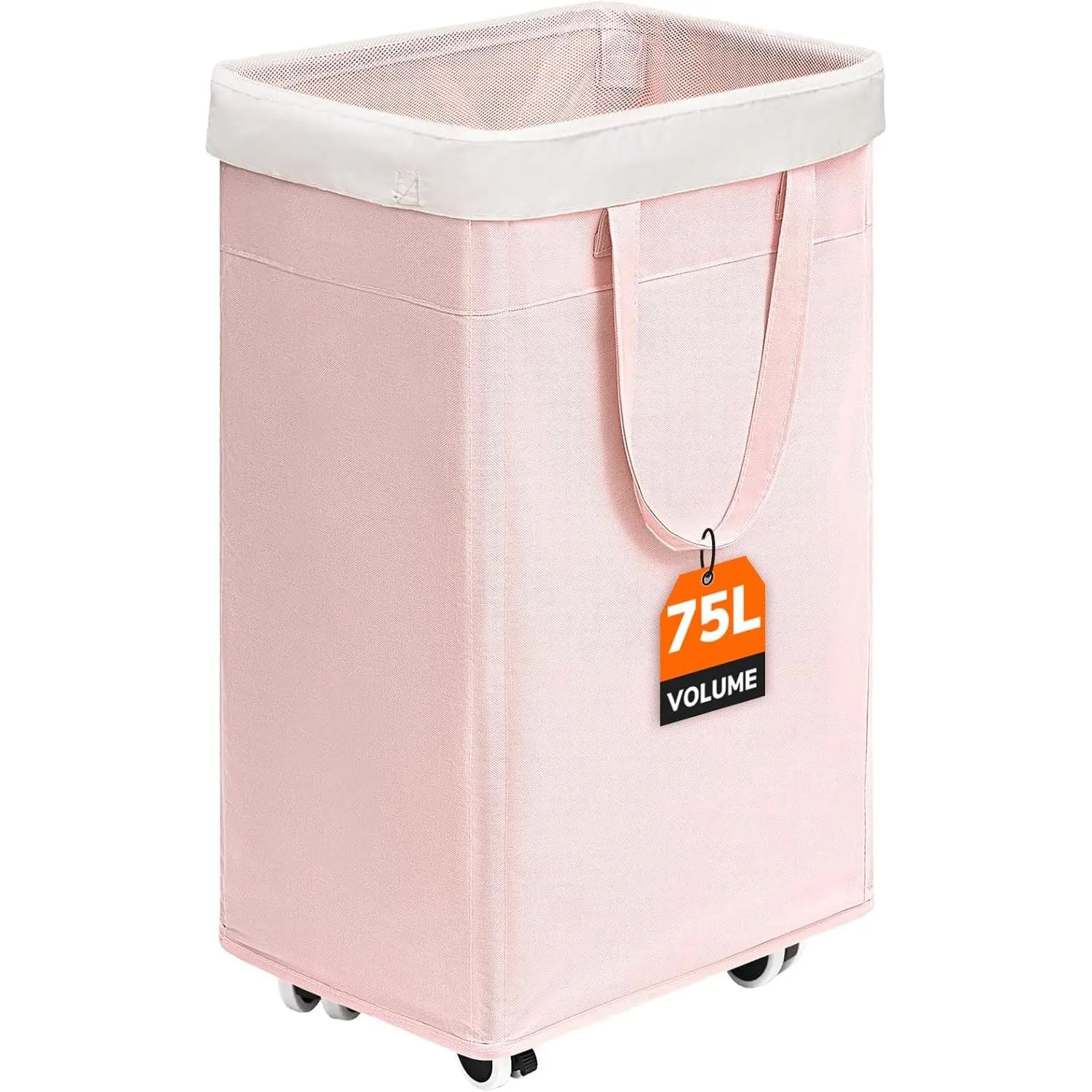Slim Laundry Hamper with Wheels 75L  Collapsible Rolling Basket for Living Room Pink College Dorm