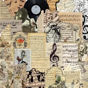 Vintage Music Note Pattern Sticker, 30pcs/set Scrapbooking & Journal Making Material Paper, DIY Decorative Sticker for Stationery & Computer & Water Bottle, Sticker Packs
