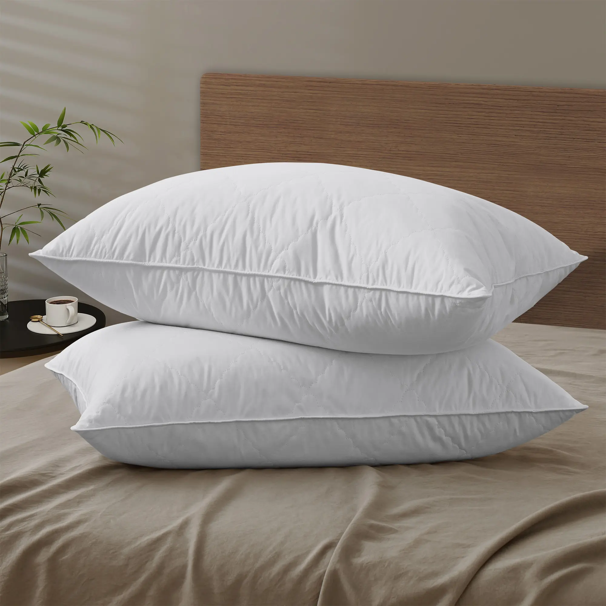 PEACE NEST 100% Goose Feathers Quilted Bed Pillows - Soft, Durable Bedding Pillows for Home Nightly Restful Sleep