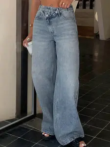 Women's Denim Long Pants, American Casual Style, Loose Fit, Straight Leg, All-Season Wear, Comfortable and Versatile, Perfect for Everyday Use