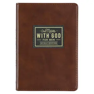 Men's 365 Daily Spiritual Devotional Journal One Minute with God Brown Faux Leather Flexcover Inspirational Book for Morning Quiet Times Lunch Breaks or Travel
