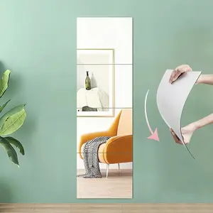 4 pcs Self Adhesive Mirror HD Acrylic Mirror, Flexible Stick on Mirror Sheets, Frameless Wall Mirror, Plastic Mirror Wall Stickers, Home Decoration Is Not Fragile, Mirrors