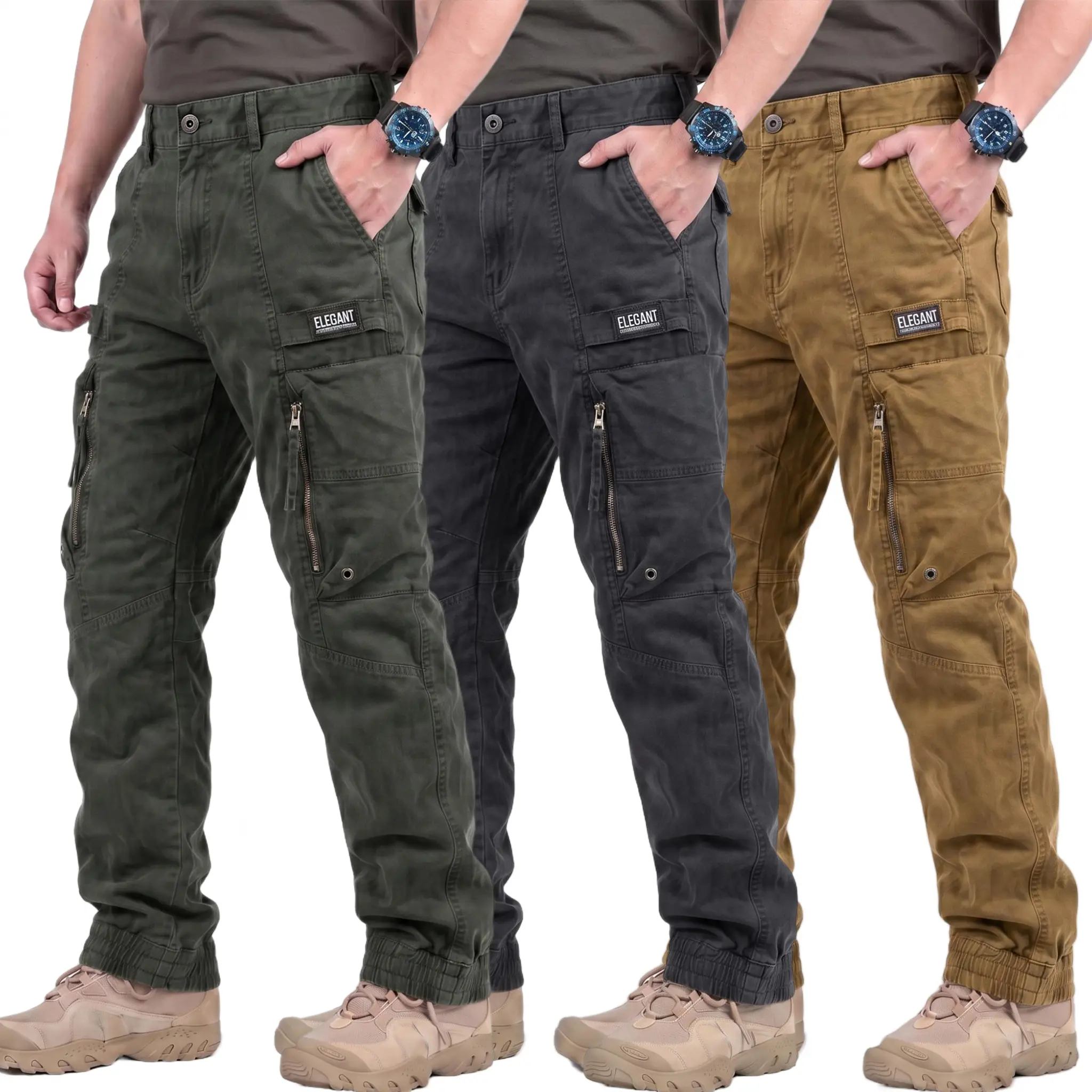 Men’s tactical cargo pants – pure cotton multi-pocket design, regular fit, machine washable, durable and wear-resistant, suitable for outdoor hiking and everyday casual wear.