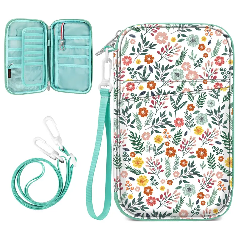 Passport Holder Wallet for Family of 6, RFID-Blocking Travel Document Organizer Bag with Compact Design - Family Travel Essentials