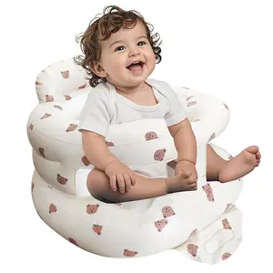 Inflatable Baby Seat 3-36 Months with Fence Built in Air Pump Blow Up Floor Chair with Back Support Sit Me Up for Home Travel Bear