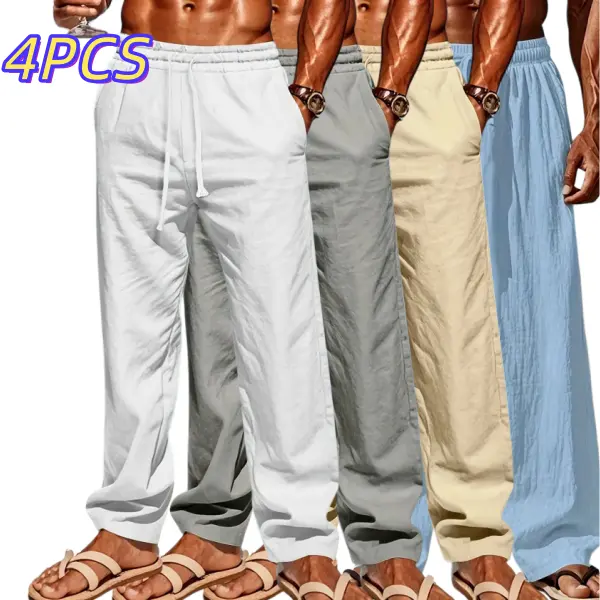 Men’s drawstring elastic-waist loose casual pants, 4-pack. Simple, lightweight, breathable, skin-friendly, and comfortable. Versatile straight-leg fit for everyday wear and seaside outings. summerwins