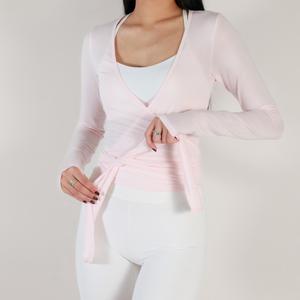 Ballet Wrap Tops for Women Y2k Long Sleeve Pilates Coquette Tops V-Neck Fitted Tie Front Crop Shirts Workout Blouse
