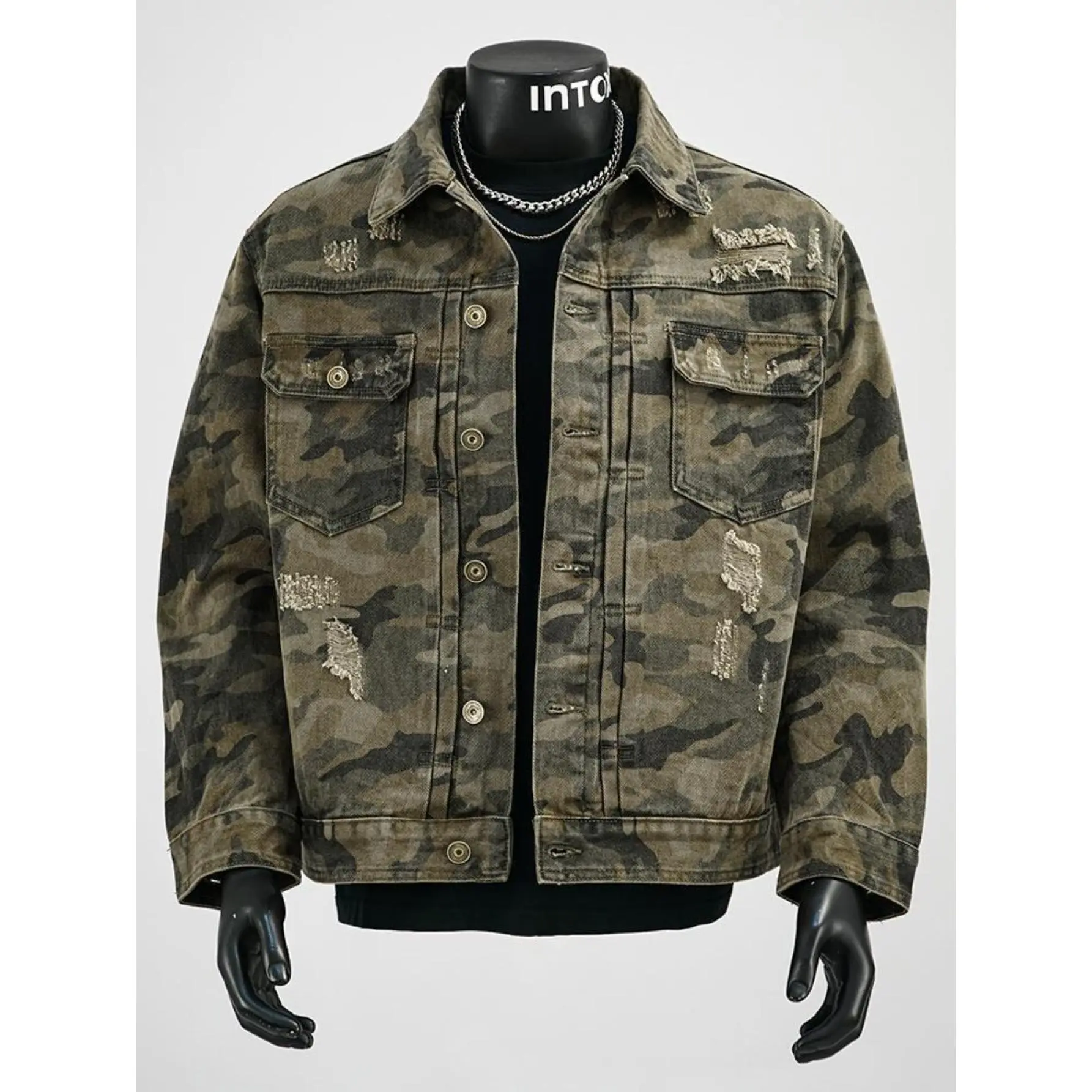 Men's Vintage Camouflage Workwear Jacket with Long Sleeves, Multiple Pockets, and MOLLE System - Casual Medium-Stretch Cotton Blend for Hiking & Camping, Menswear, Longsleeves