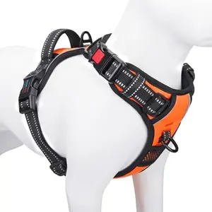 Pull Dog Harness Medium Reflective Front Clip Vest with Handle,Adjustable 2 Metal Rings 3 Buckles,[Easy to Put on & Take Off](M, Orange)