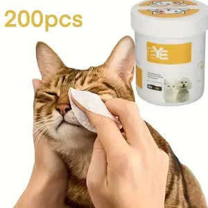 Pet Eye Wipes 200 Sheets, Cat Dog Tear Stain Remover, Durable Polyester Material, Safe for Cats, Cleaning & Grooming Supplies