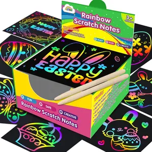Easter Basket Essentials Stuffers Rainbow Scratch Paper Art Crafts Mini Notes Kids Gifts 4 5 6 7 8 9 10 Years Old Girls Boys Students Classroom Prizes Supplies School Birthday Travel Toy