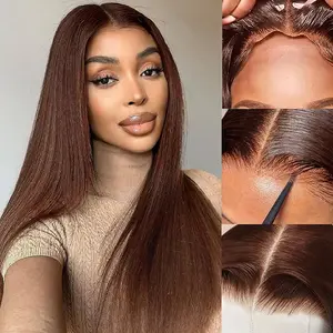 RECOYA 200% Density Chocolate Brown Lace Front Wigs 100% Vietnam Virgin 12A Human Hair for Women 5X5 Gluless HD Transparent Lace Front Gluless Wigs Vietnam Virgin Virgin Straight Wig Human Hair Pre Plucked With 26Inch