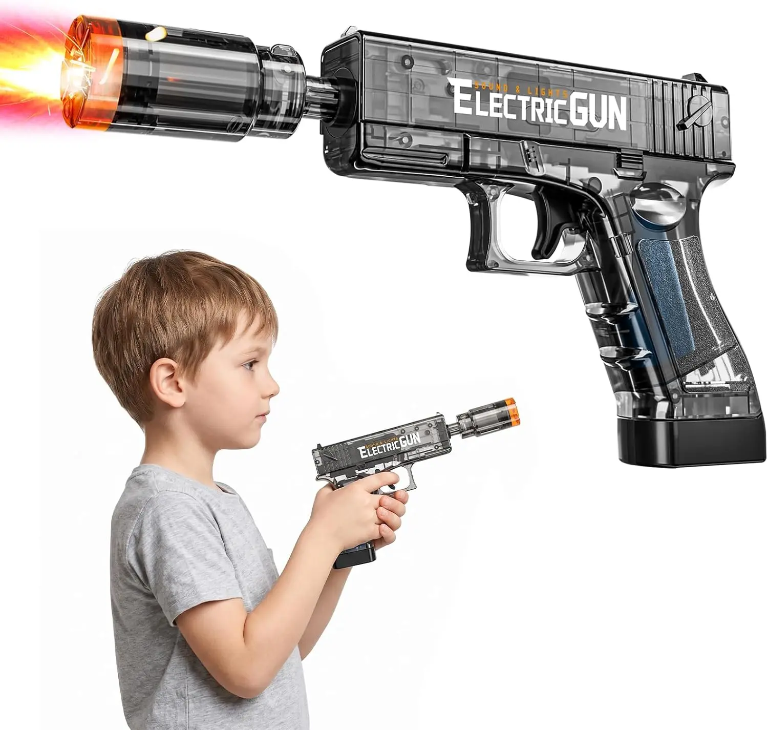 Kids Transparent Spray Toy Blaster with Sound & Light, USB Rechargeable Mist Toy for Pretend Play