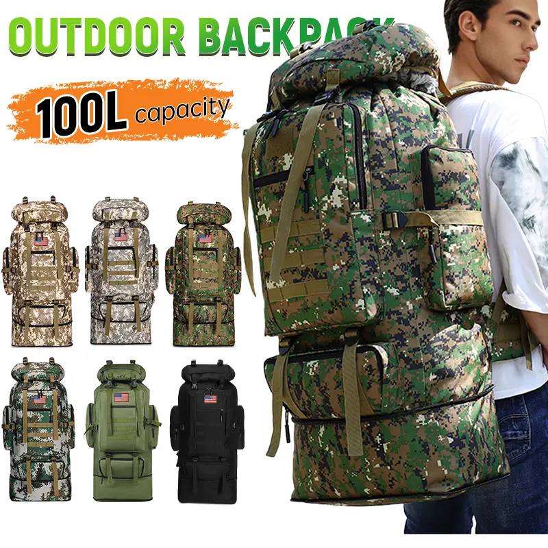 Emergency Escape Bag, 100L Big Forest Bugout Bags, 600D Oxford Fabric Camouflage Bag, Waterproof Breathable Travel Bag, Overnight Biggie Handbag, Rugg