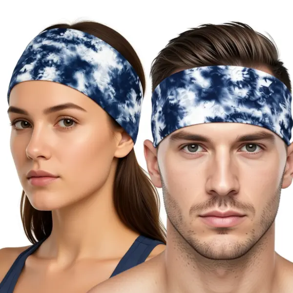 RAVEbandz The Pro Blue Batik Wide No Slip Headband, Tie Dye Stretch Hair Band, Boutique Fashion Headband, Moisture Wicking Hair Accessory for Travel, Everyday Wear & Active Lifestyle