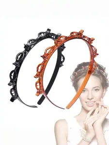 2-Pack Women's Double-Layer Hair Bands, Non-Slip Hollow Design, Clip-On Accessories, Comfortable & Versatile Hair Styling Tools, Headband with Clips