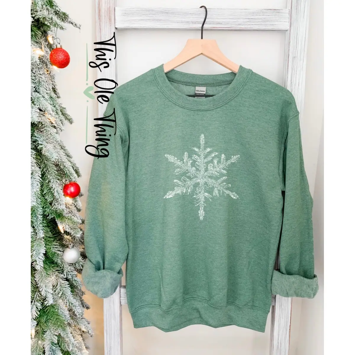 Classic Snowflake Patterned Crewneck Sweater with Trendy Distressed Finish christmas fall sweater autumn fall pullover sweater sweatshirt