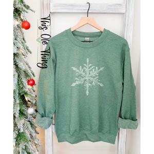Classic Snowflake Patterned Crewneck Sweater with Trendy Distressed Finish christmas fall sweater autumn fall pullover sweater sweatshirt Casual Winter