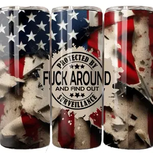 Flag 20oz Stainless Steel Tumbler - Protected by Fuck Around and Find Out Design - Drinkware Bottle