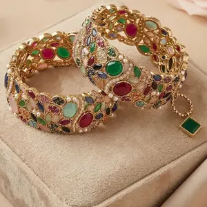 Nauratan Openable Single Bangle Indian Kada Pakistani Jewelry Multi Color Bridal Bracelet Size 2.4 2.6