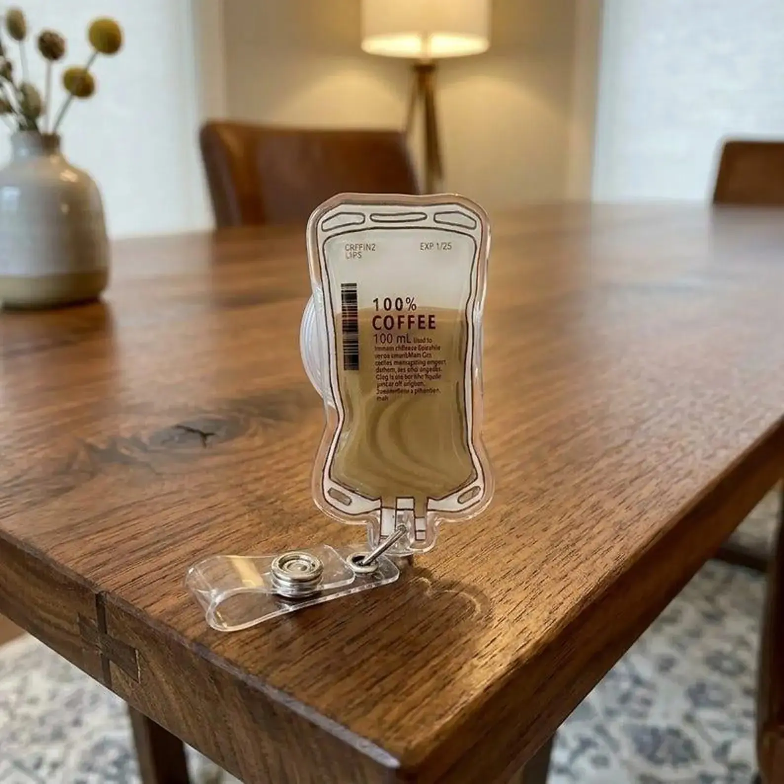 Coffee IV Bag Badge reel, Retractable ID Holder, Nurse ID Badge Holder