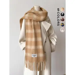 Tartan Pattern Tassel Decor Scarf, Casual Soft Warm Shawl for Fall & Winter, Fashion Accessories for Women & Girls