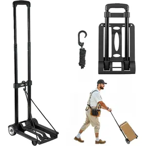 VEVOR Folding Hand Truck, 290 lbs Load Capacity, Collapsible Luggage Cart with 4 Wheels, 2 Elastic Ropes Expandable Base, Utility Dolly Platform Cart for Airport Travel Luggage Office Moving, BlackVEVOR Super Brand Day