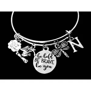 Personalized Class Jewelry Graduation Charm Bracelet Be Bold Be Brave Be You Expandable Bangle Diploma Graduation Cap Adjustable Bangle Gift Follow Your Dreams Dragonfly Initial Bracelet
