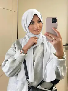 Women's Chiffon Headscarf, Casual Long Arabic Style Hijab, Conservative Pure Color Abaya Accessory, Fashionable Daily Wear