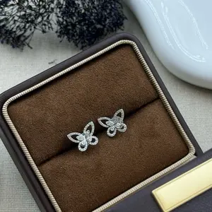 Natural Diamond 18k White Gold Butterfly Earrings Stud Au750 Hall Mark Elegant Jewelry Gift