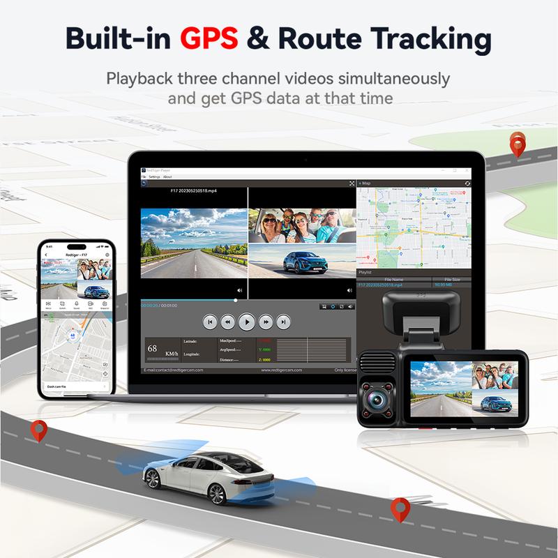 REDTIGER F17 4K 3-Channel Dash Cam with 5GHz WiFi GPS, 64GB Card, 2160P+1080P+1080P Cameras, IR Night Vision, Parking Mode, Fathers Day Gift