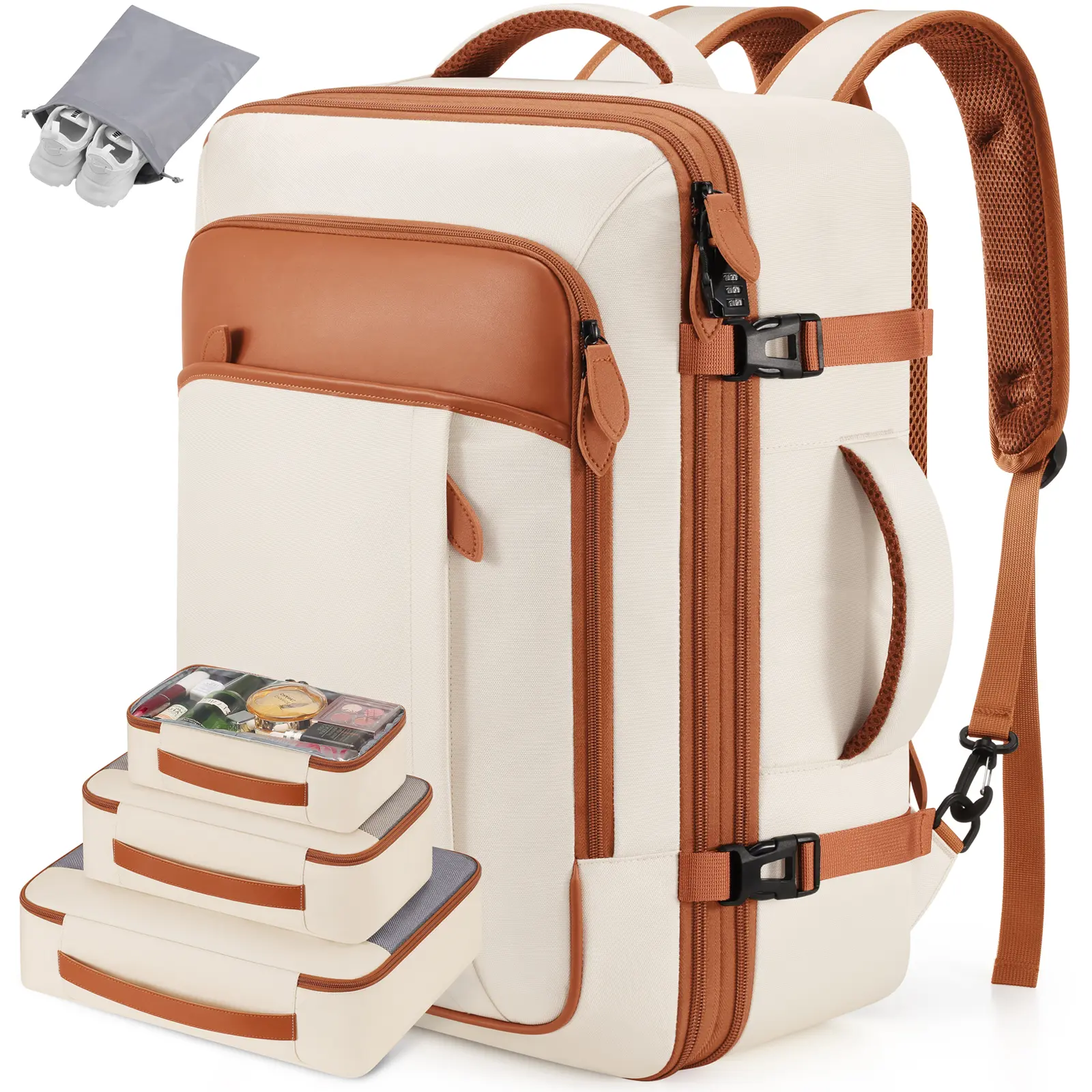 42L Expandable Stowable Shoulder Straps Backpack for Men & Women, Airline Approved Carry On Backpack with Packing Cubes & Shoe Pocket, Water-Resistant Weekender Bag, Personal Item Size, Durable Backpack,  Daypack,summerwins,campingessential tiktokshopback