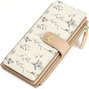 Womens Wallet RFID Blocking Trifold Large Capacity Ladies Vegan Leather Wallet Floral Multi Card Holder Organizer