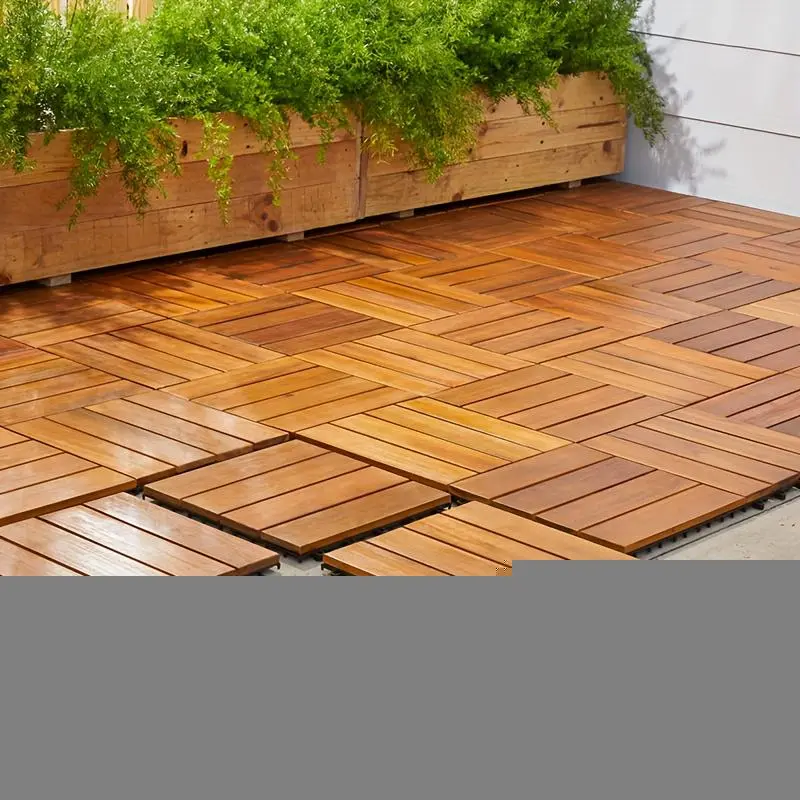 27/10pcs Solid Acacia Wood Interlocking Patio Deck Tiles - 12" X 12" Indoor Outdoor Waterproof Flooring Tiles for Balcony, Backyard & Poolside, All Weather Use, Natural Wood, Checker