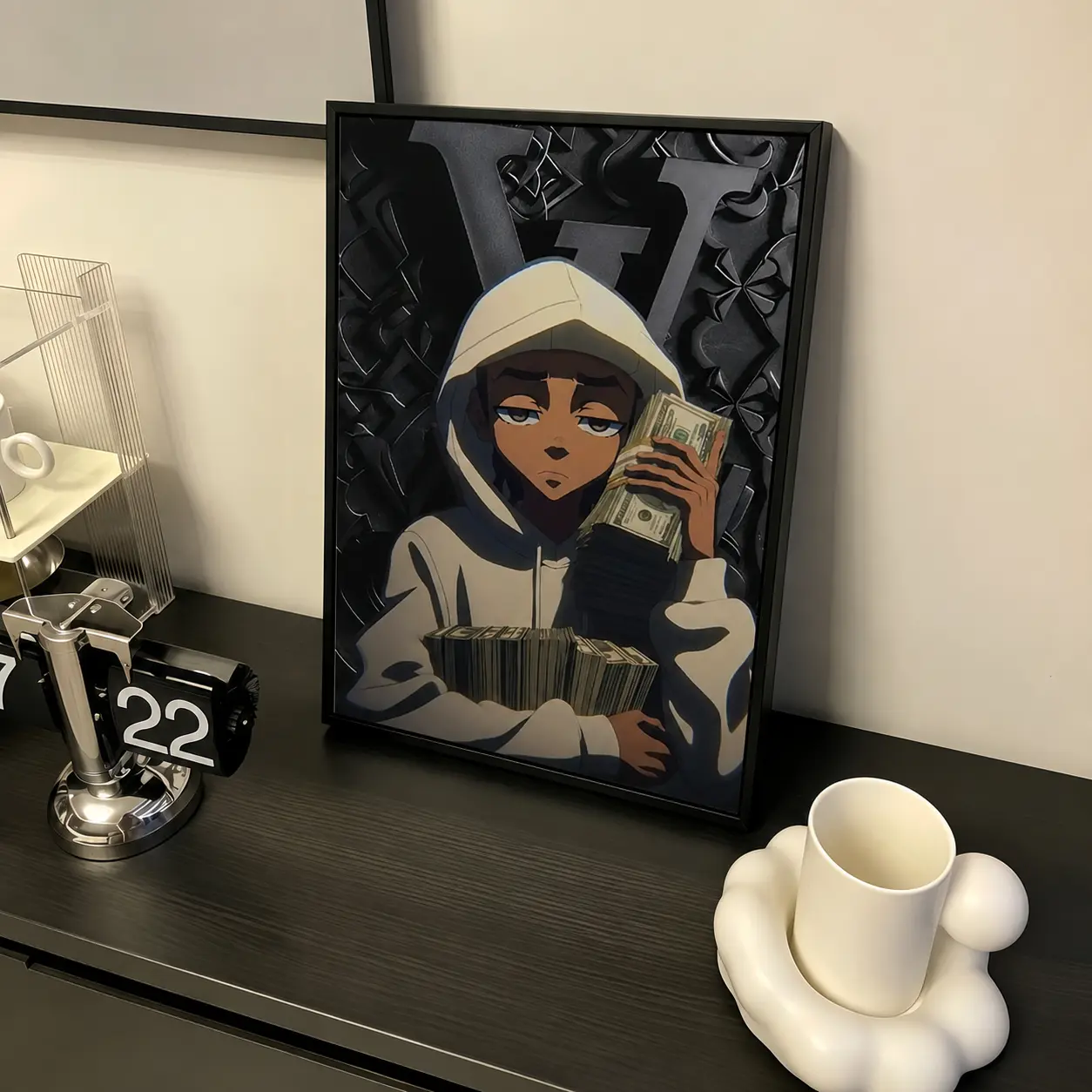 Riley Freeman's money-themed canvas wall art "A Stack of Cash" is the ultimate masculine space decoration for hip-hop and anime enthusiasts, and also a perfect choice for modern rooms.,Canvas Poster Wall Decor, Room Decorations, Funky Home Decor