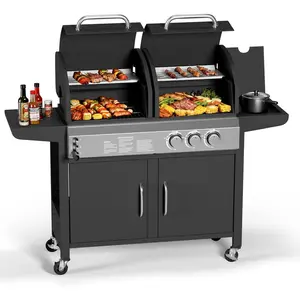 3-Burner Propane Gas Griddle – 24,000 BTU Convertible Flat Top Grill with Hood & Removable Cart – Portable for Camping, Tailgating, Backyard