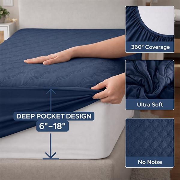 BRJ Waterproof Mattress Protector, Soft Breathable Quilted Mattress Cover for Quiet Sleep, Deep Pocket Fits 6-18 Inch Mattresses, Machine Washable