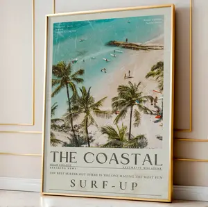 Blue Coastal Life Surf Art, Vintage 70s Surfer Poster, Chic Beach Decor, Perfect Gift for Surfer Enthusiasts Ornaments Artistic Artwork Decoration